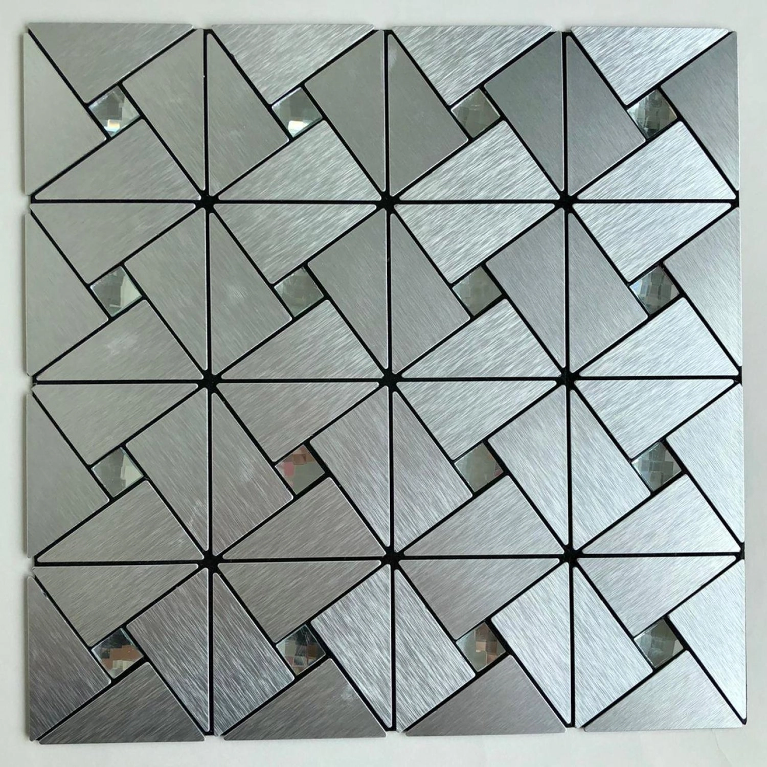 Pastilha De Metal Autocolante De 29cm X 29cm Rende Glass Mosaic Prata Escovada