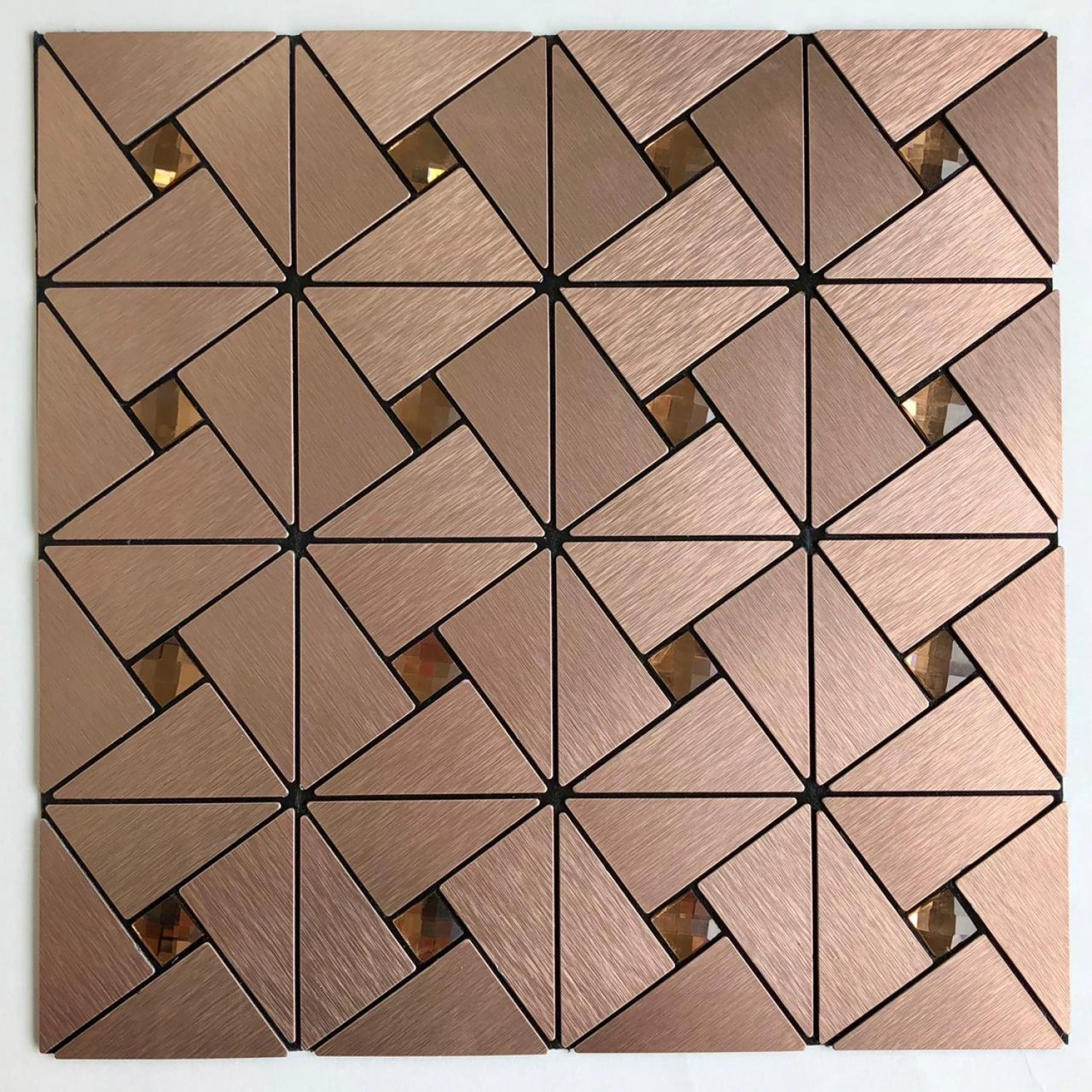 Pastilha De Metal Autocolante De 29cm X 29cm Rende Glass Mosaic Bronze Escovado
