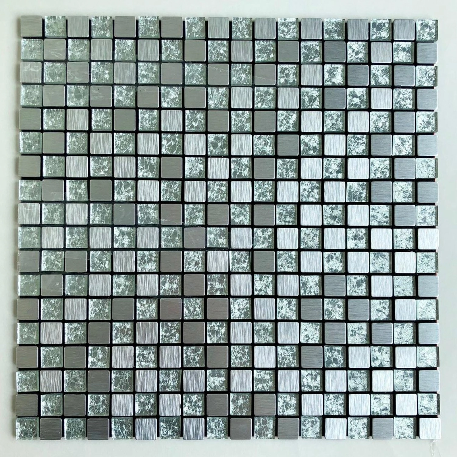 Pastilha Autocolante De Metal De 30cm X 30cm Rende  Glass Mosaic Prata/escovada