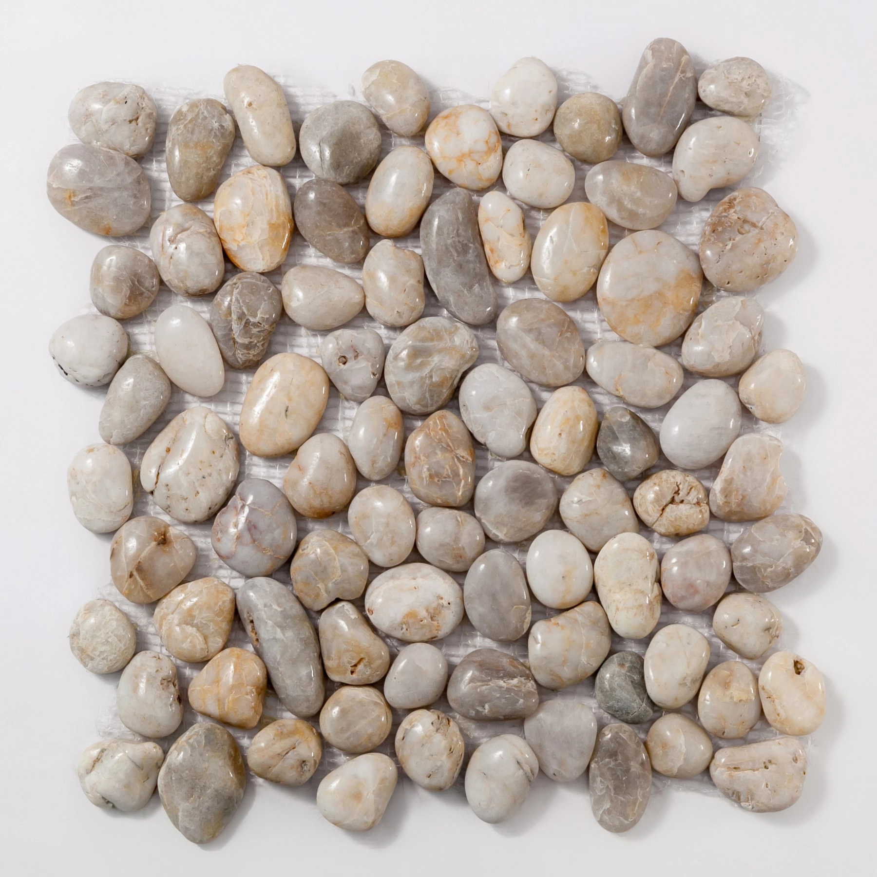 Mosaico Seixo SPZ29 Pedra Branca Grande Polida 30x30cm Glass Mosaic