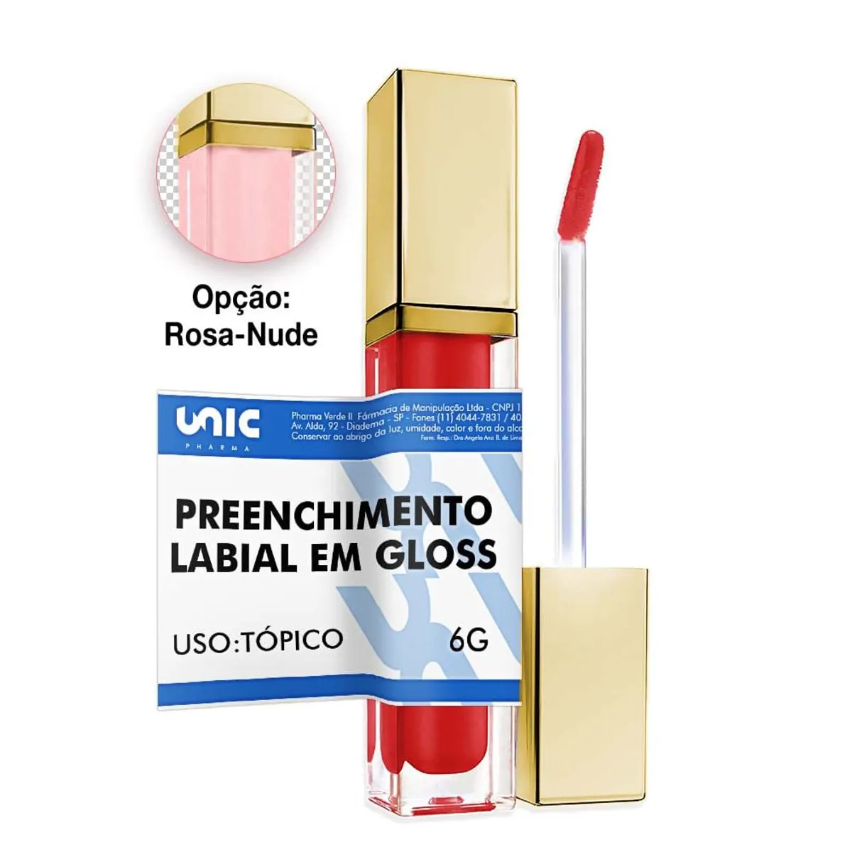 Preenchimento Labial em Gloss-Premium 6g Vermelho
