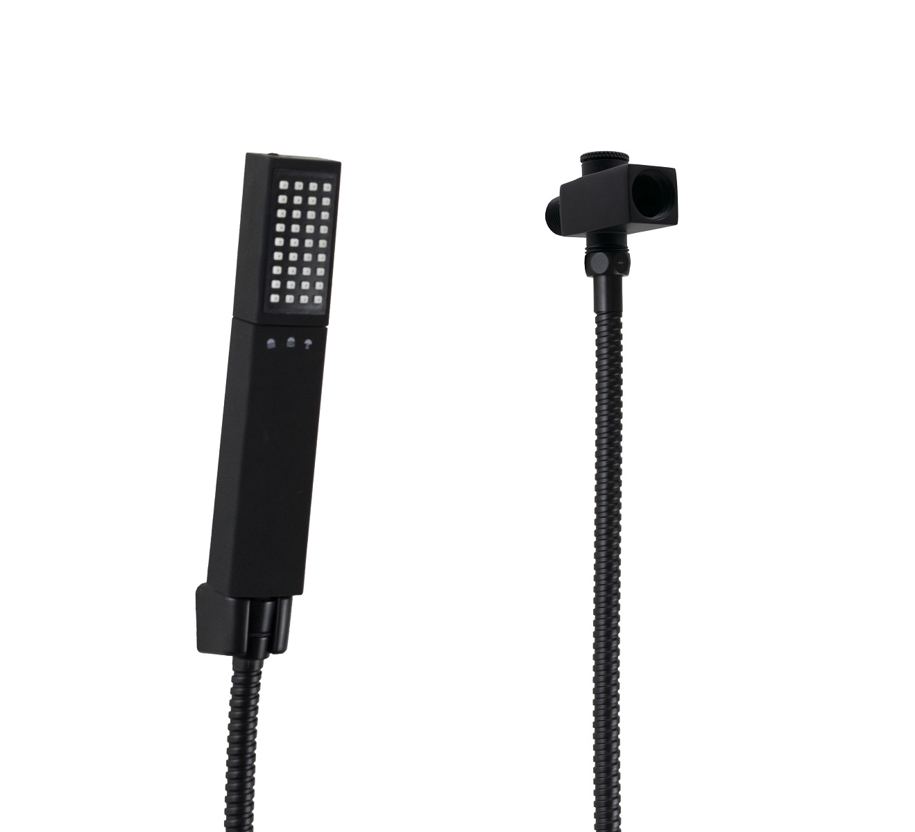 Chuveirinho Manual Retangular 3 Jatos Em Abs Preto Fosco Com Desviador Quadrado De Parede