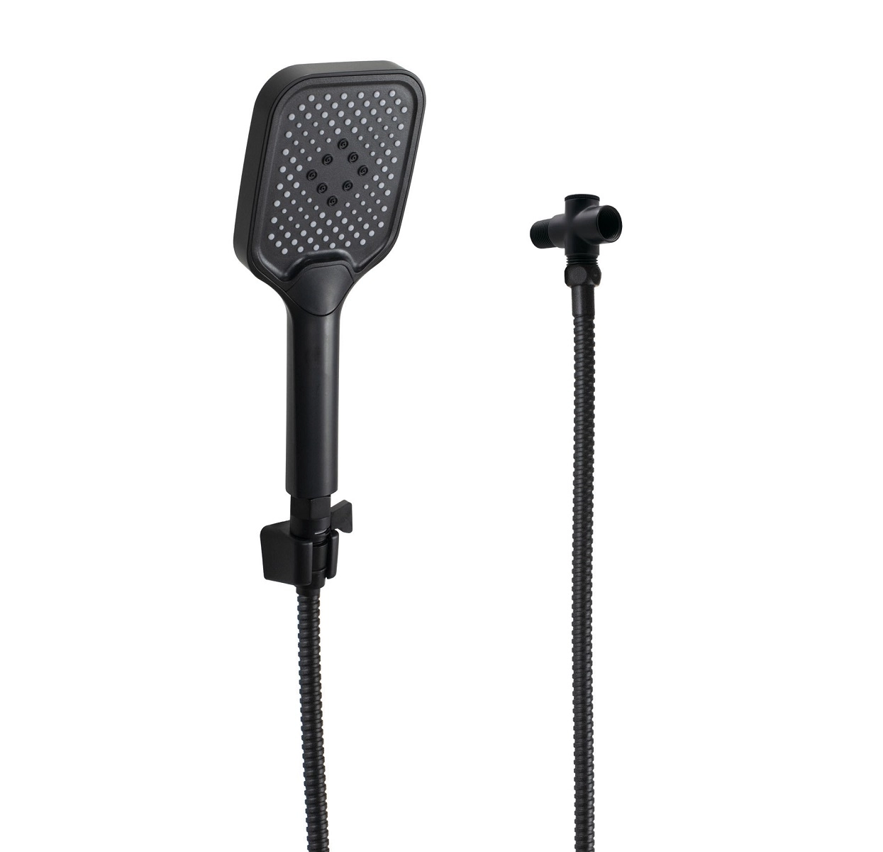 Duchinha Manual Em Abs Preto Fosco Com Trava E Mangueira 180 Cm Com Desviador Redondo Com Função Stop Total
