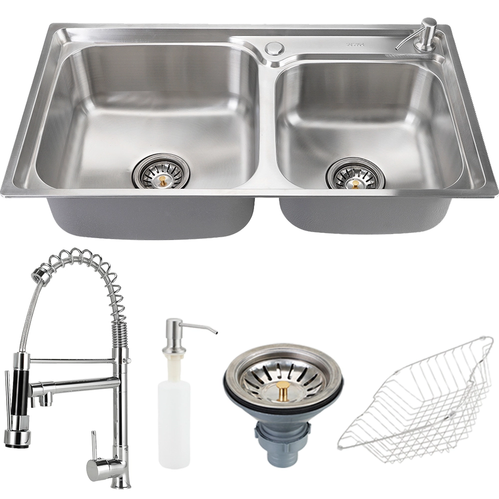 Cuba para cozinha pia dupla com acessórios Potiguara e Torneira misturador monocomando gourmet Munim Pingoo.casa