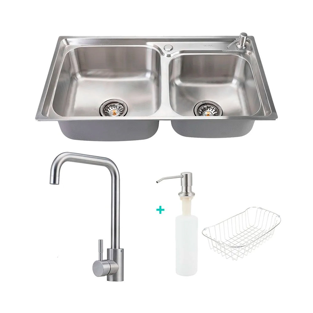 Cuba para cozinha pia dupla com acessórios Potiguara e Torneira misturador monocomando gourmet Paraíba Pingoo.casa