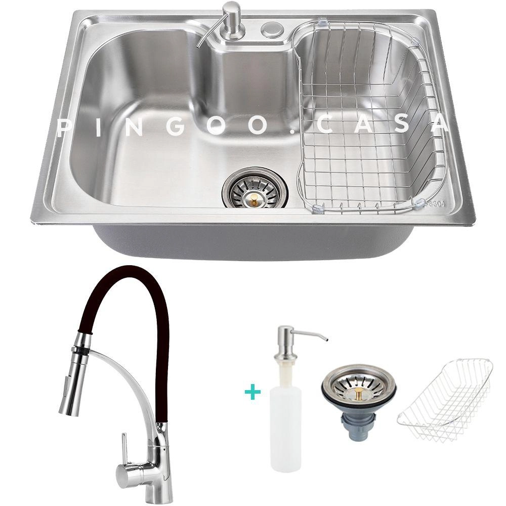 Cuba Para Cozinha Com Acessórios E Torneira Misturador Monocomando Gourmet Preta Solimoes Pingoo.casa