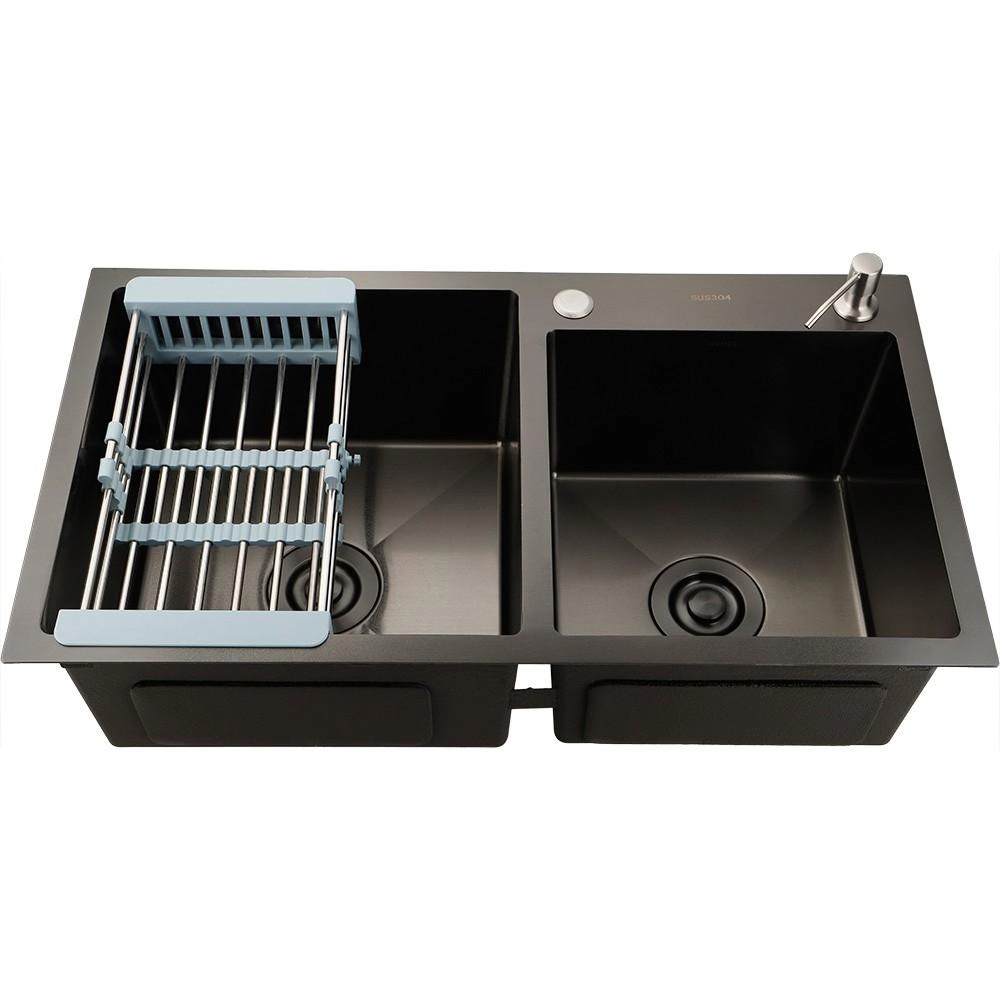 Cuba Para Cozinha Gourmet Pia Dupla Aço Inox 304 Awá 78x43 Cm Pingoo.casa - Preto