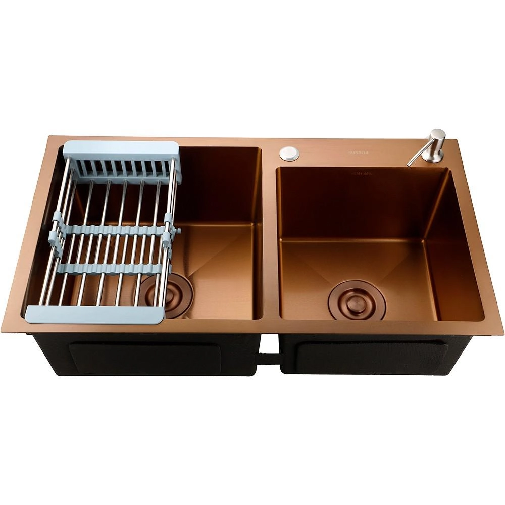 Cuba Para Cozinha Gourmet Pia Dupla Aço Inox 304 Awá 78x43 Cm Pingoo.casa - Dourado Rose