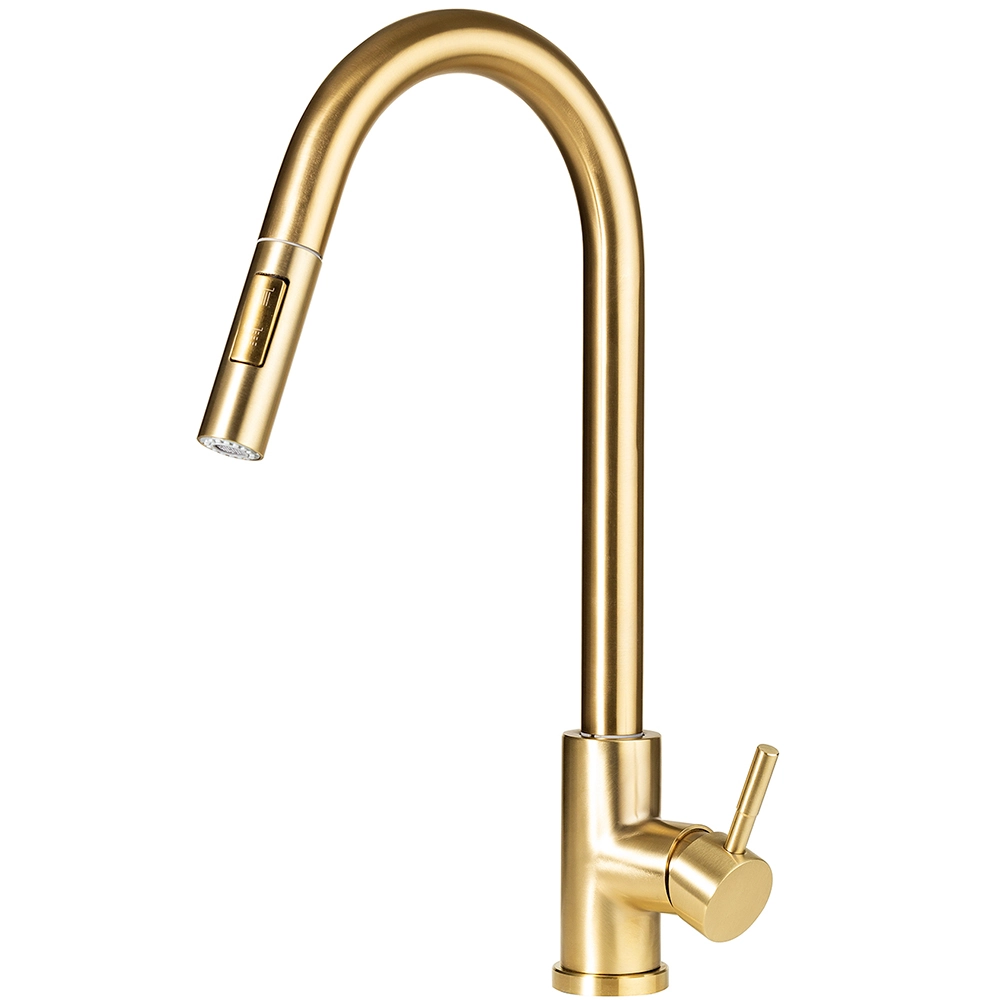 Torneira Para Cozinha Gourmet Misturador Monocomando Em Aço Inox Escovado Iriri Pingoo.casa - Dourado Escovado