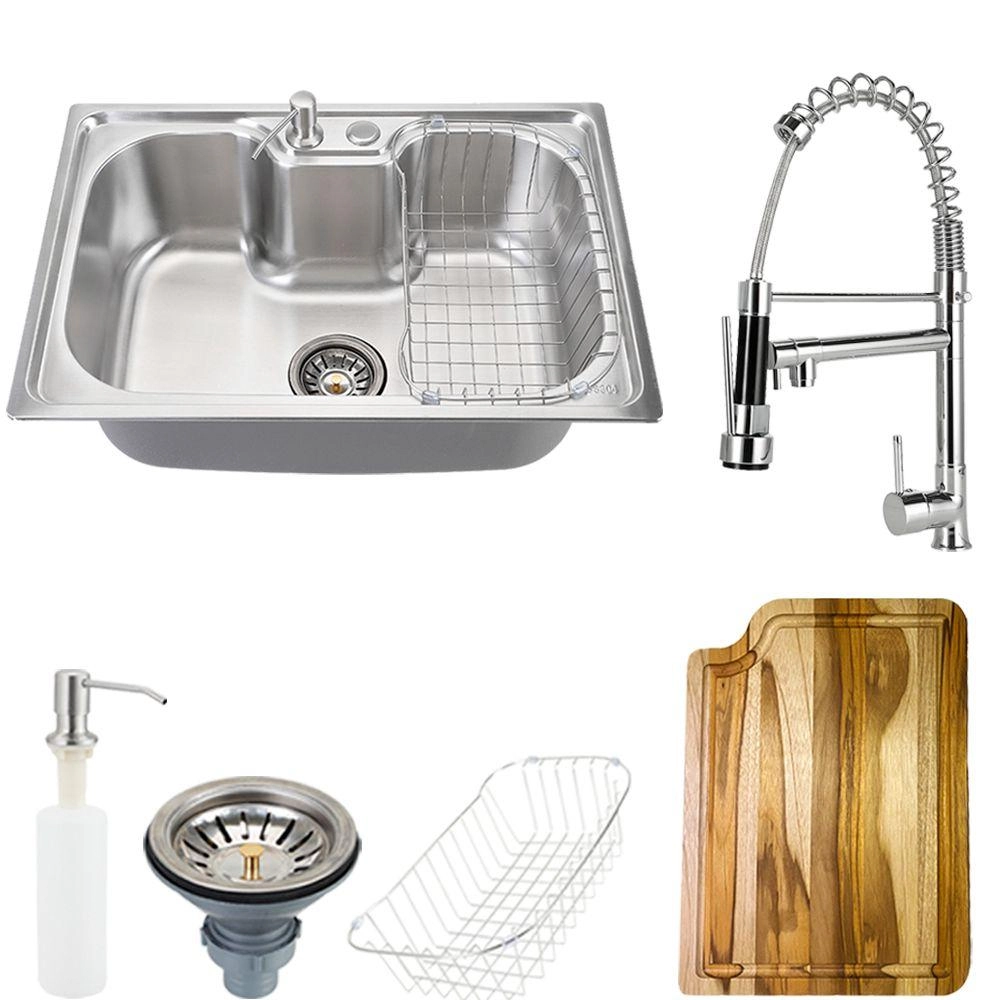 Cuba Para Cozinha Inox Com Acessórios, Tábua Carajás e Torneira Gourmet Monocomando Munim Pingoo.casa
