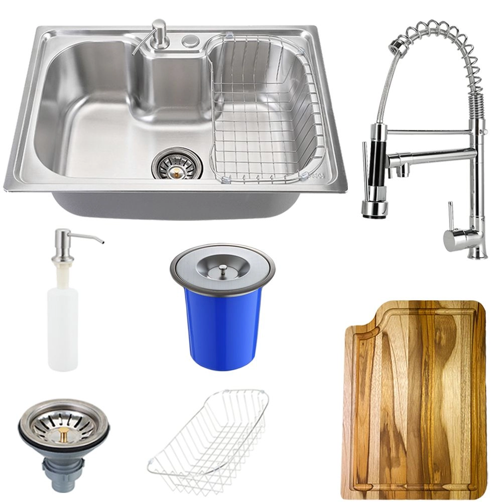 Cuba Inox Com Tábua ,Lixeira, Cesto e Torneira Gourmet Monocomando Munim Pingoo.casa
