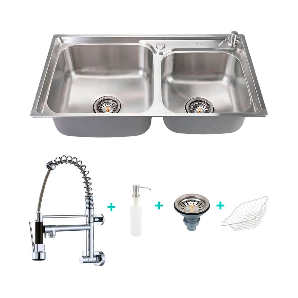 Cuba Para Cozinha Inox Com Acessórios Potiguara E Torneira De Parede