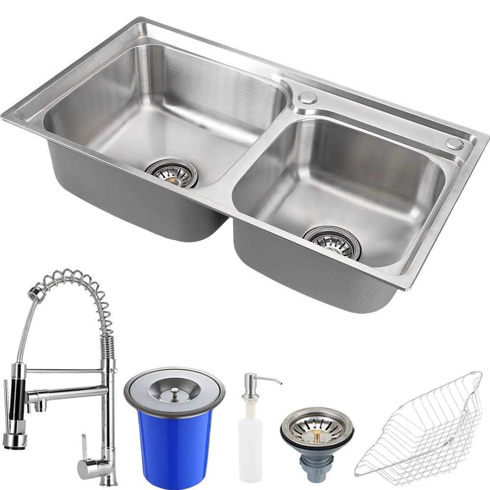 Cuba Para Cozinha Pia Dupla Com Acessórios E Lixeira Ticunas E Torneira Monocomando Gourmet Munim Pingoo.casa