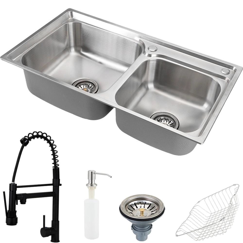 Cuba Para Cozinha Pia Dupla Com Acessórios Ticunas E Torneira Monocomando Gourmet Munim Preto Pingoo.casa