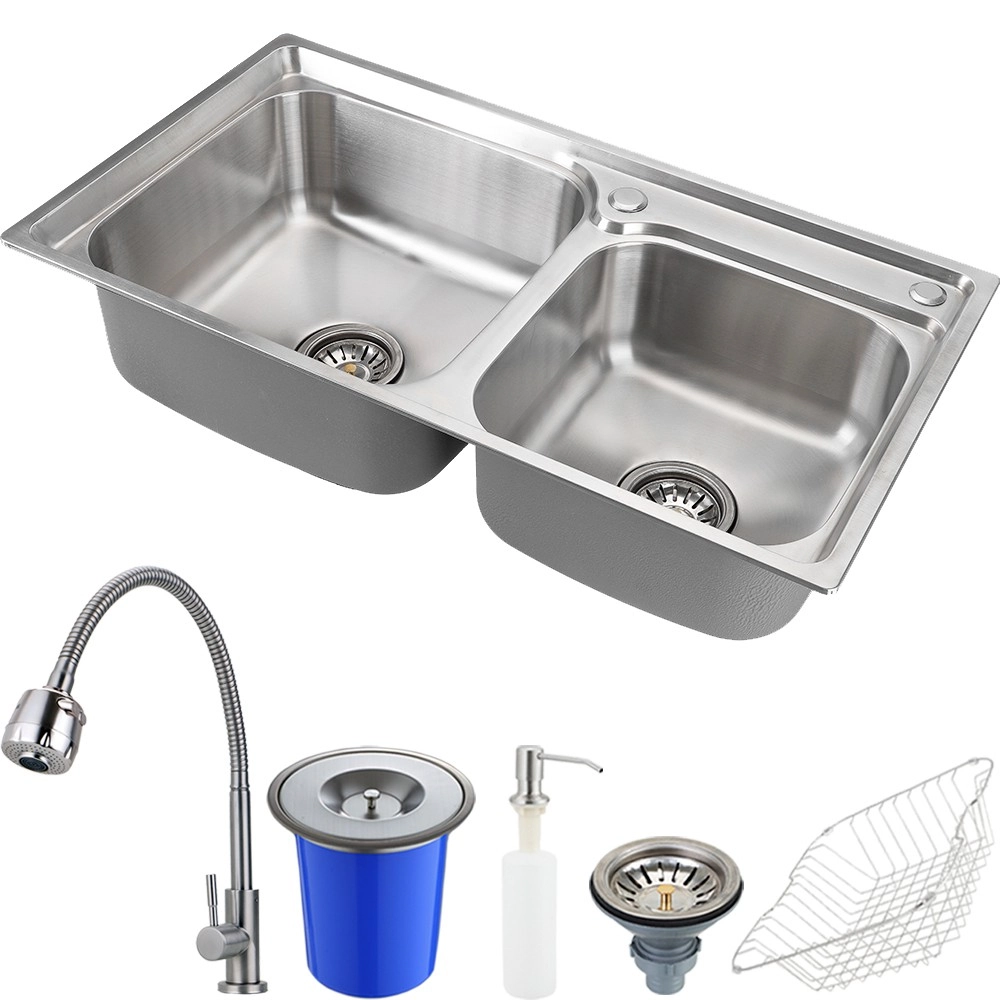 Cuba Para Cozinha Pia Dupla Com Acessórios E Lixeira Ticunas E Torneira Monocomando Gourmet Jaguaribe Pingoo.casa