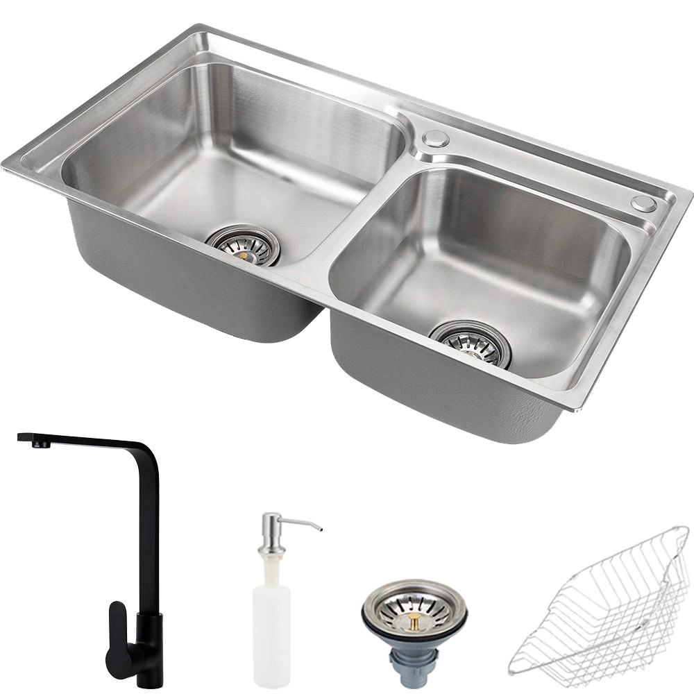Cuba Para Cozinha Pia Dupla Com Acessórios E Ticunas E Torneira Monocomando Gourmet Tapajós Preta Pingoo.casa