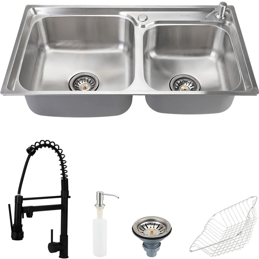 Cuba Para Cozinha Pia Dupla Com Acessórios Potiguara E Torneira Monocomando Gourmet Munim Preto Pingoo.casa