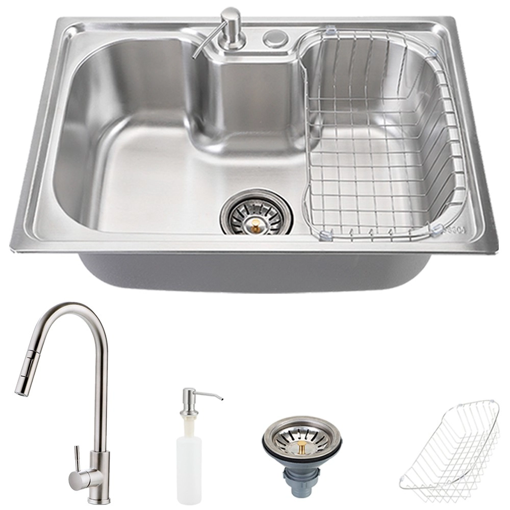 Cuba Para Cozinha Pia Inox Com Acessórios Carajás E Torneira Gourmet Monocomando Extensível Escovado Iriri Pingoo.casa