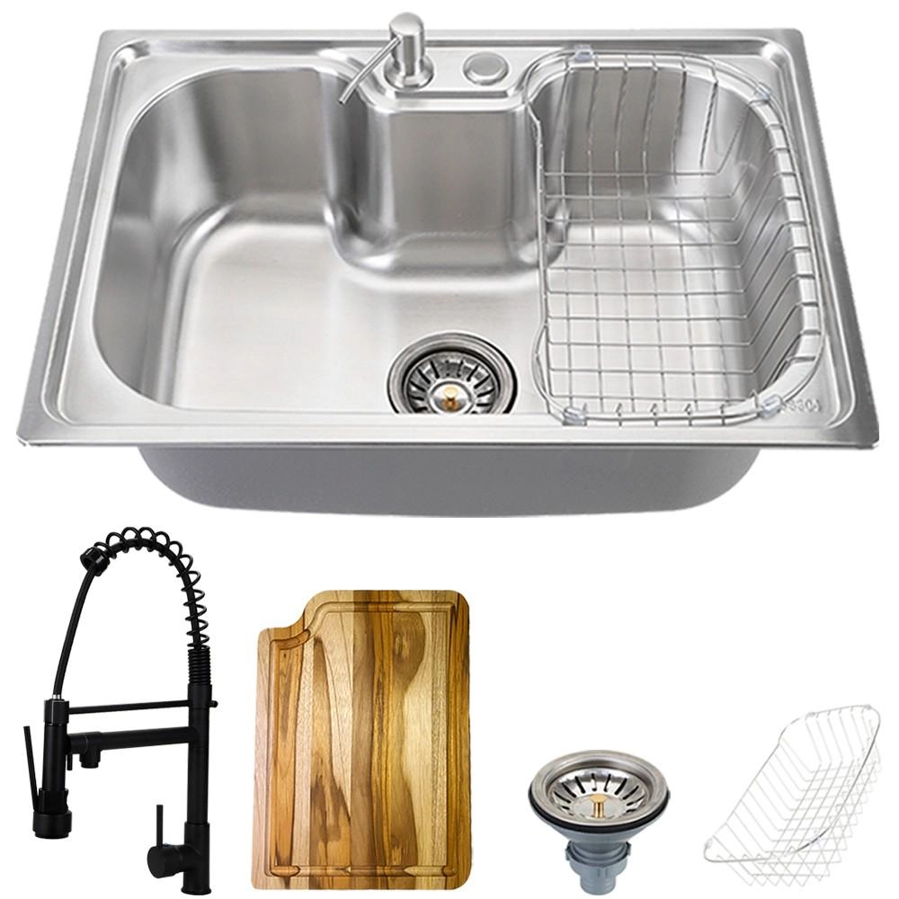 Cuba Para Cozinha Pia Inox Com Acessórios E Tábua Carajás E Torneira Gourmet Monocomando Munim Preta Pingoo.casa