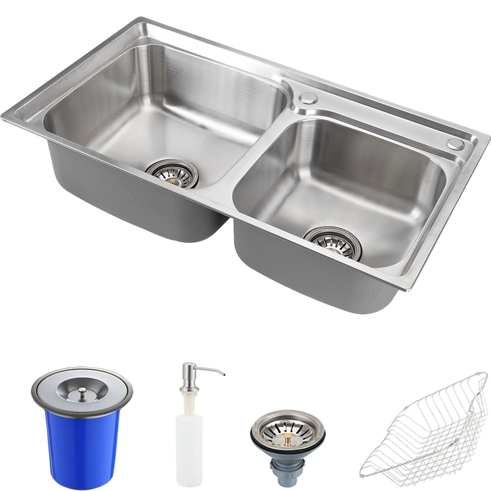 Cuba Para Cozinha Gourmet Pia Dupla Aço Inox Com Acessórios E Lixeira Ticunas Pingoo.casa