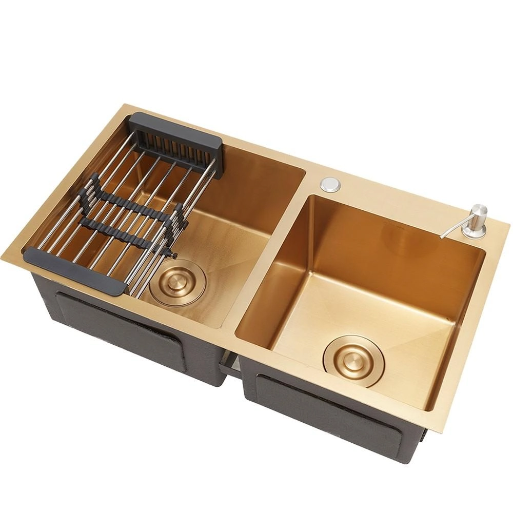 Cuba Para Cozinha Pia Dupla Aço Inox 304 Awá 78x43 Cm Pingoo.casa - Dourado