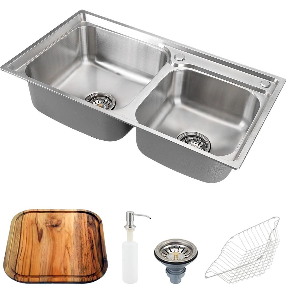 Cuba Para Cozinha Gourmet Pia Dupla Aço Inox Com Acessórios E Tábua De Corte Ticunas Pingoo.casa