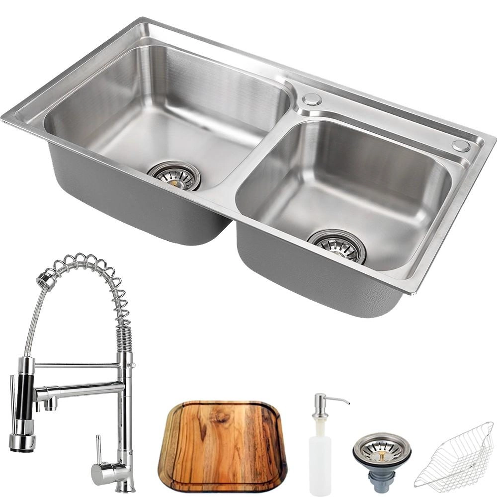 Cuba Para Cozinha Gourmet Pia Dupla Aço Inox Acessórios Tábua De Corte Ticunas Torneira Monocomando Gourmet Pingoo.casa