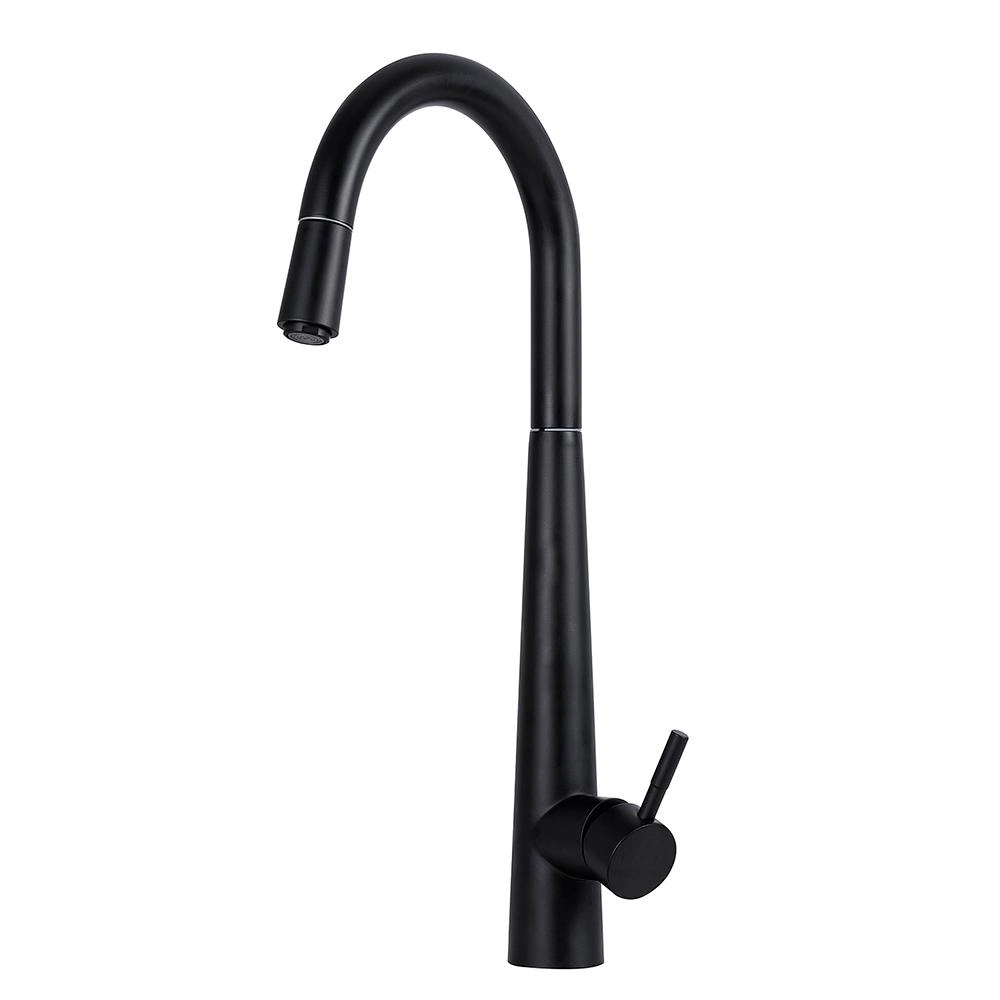Torneira Para Cozinha Gourmet Misturador Monocomando Extensível Em Aço Inox 304 Fosco Apurema Pingoo.casa - Preto