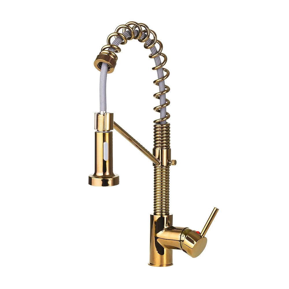 Torneira Para Cozinha Gourmet Misturador Monocomando Extensível Em Aço Inox Escovado Araguari Pingoo.casa - Dourado