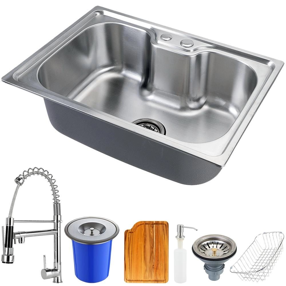 Cuba Para Cozinha Gourmet Pia Aço Inox Acessórios Tábua Corte E Lixeira Nawa 50 Cm E Torneira Gourmet Munim Pingoo.casa
