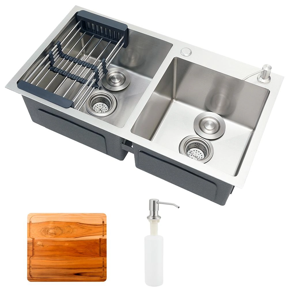 Cuba Para Cozinha Pia Dupla Em Aço Inox Com Acessórios E Tábua De Corte Awá Pingoo.casa - Prata