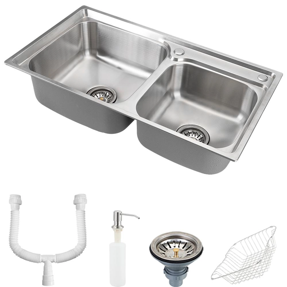 Cuba Para Cozinha Gourmet Pia Dupla Aço Inox Com Acessórios E Sifão Ticunas Pingoo.casa