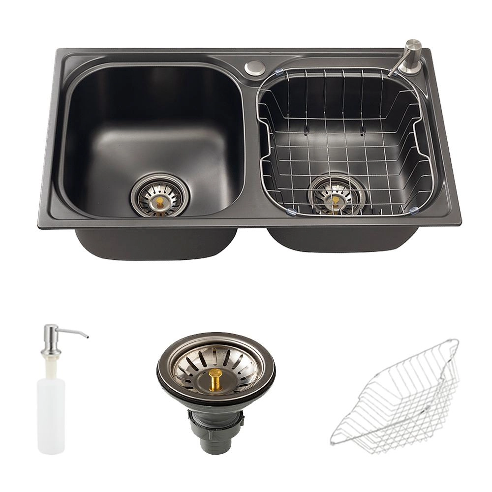 Cuba Para Cozinha Gourmet Pia Dupla Aço Inox Com Acessórios Ticunas Pingoo.casa - Preto
