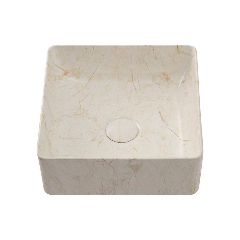 Cuba De Apoio Para Banheiro Quadrada Slim Louça Cerâmica 31 Cm Crisoprásio Pingoo.casa - Marmorizado Gold
