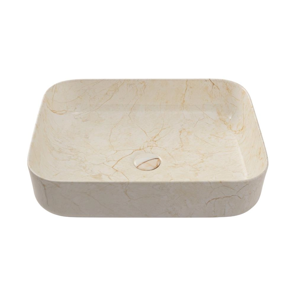 Cuba De Apoio Para Banheiro Retangular Slim Louça Cerâmica 50,5 Cm Fluorita Pingoo.casa - Marmorizado Gold