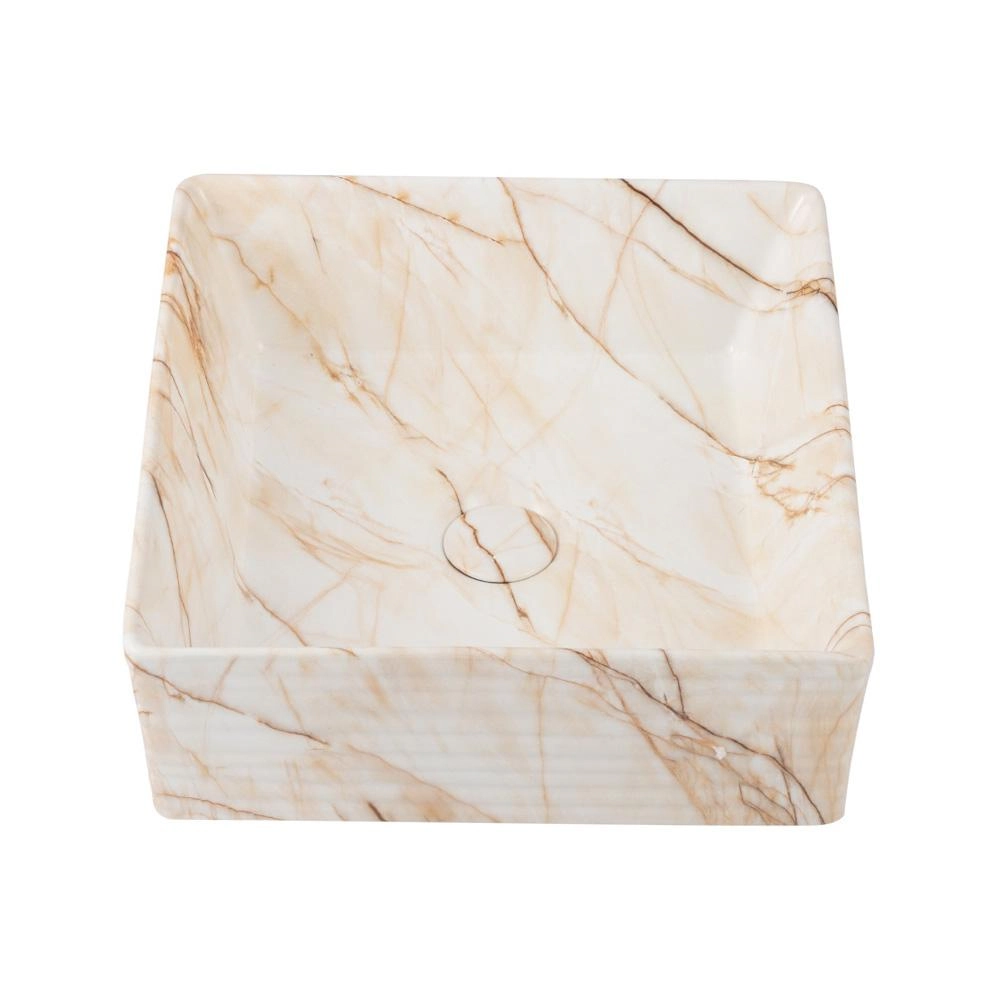 Cuba De Apoio Para Banheiro Quadrada Slim Louça Cerâmica 38 Cm Larimar Pingoo.casa - Marmorizado Rose