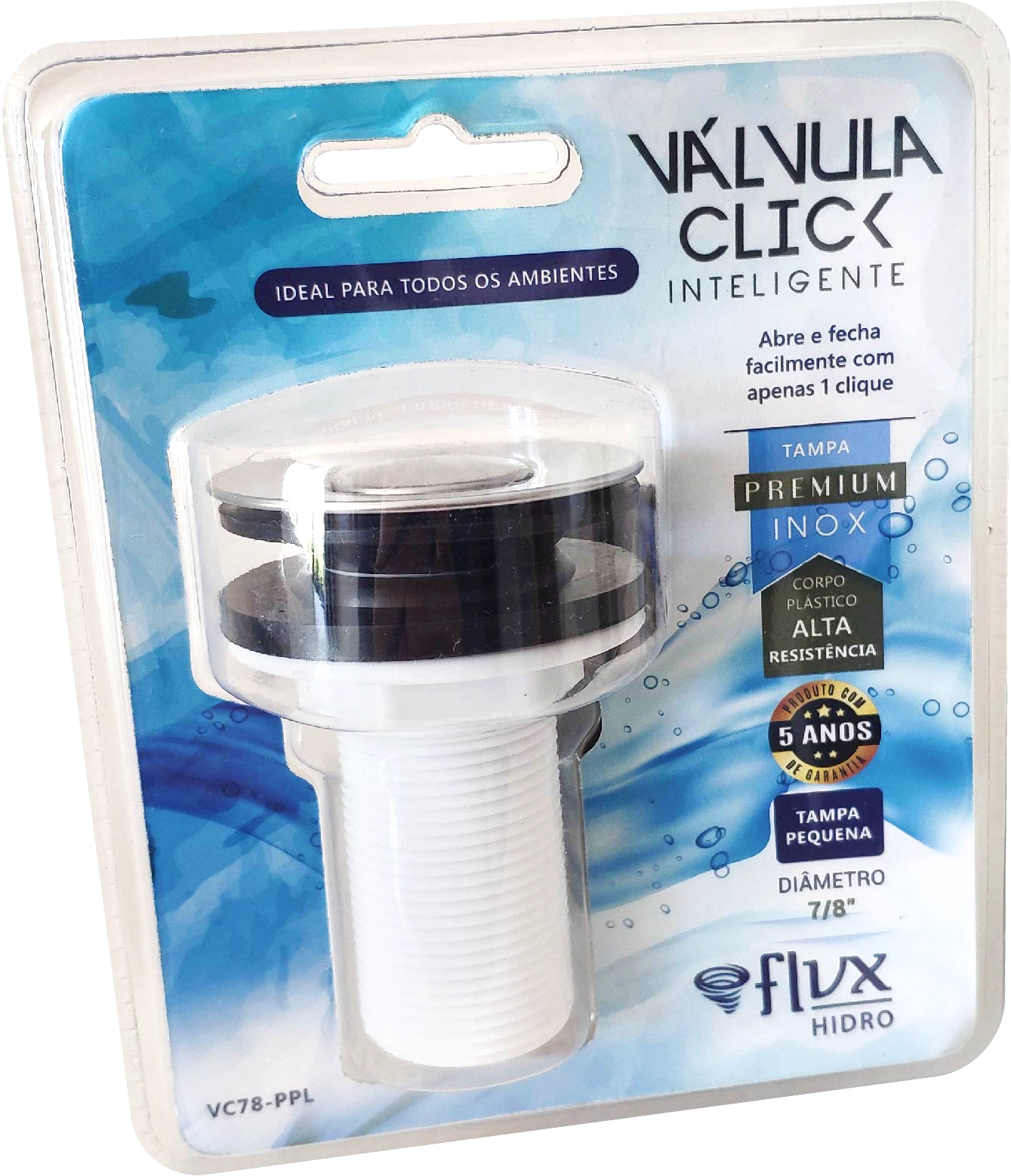 Válvula Click 7/8 Tampa Pequena - Corpo Pvc Inox