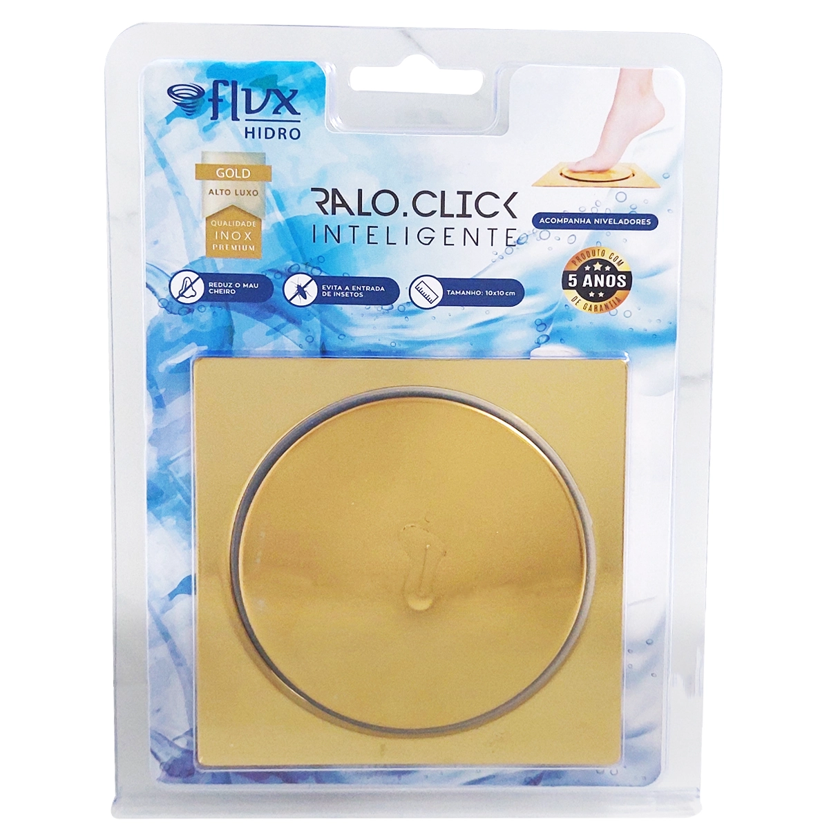 Ralo Click Quadrado 10x10cm Gold