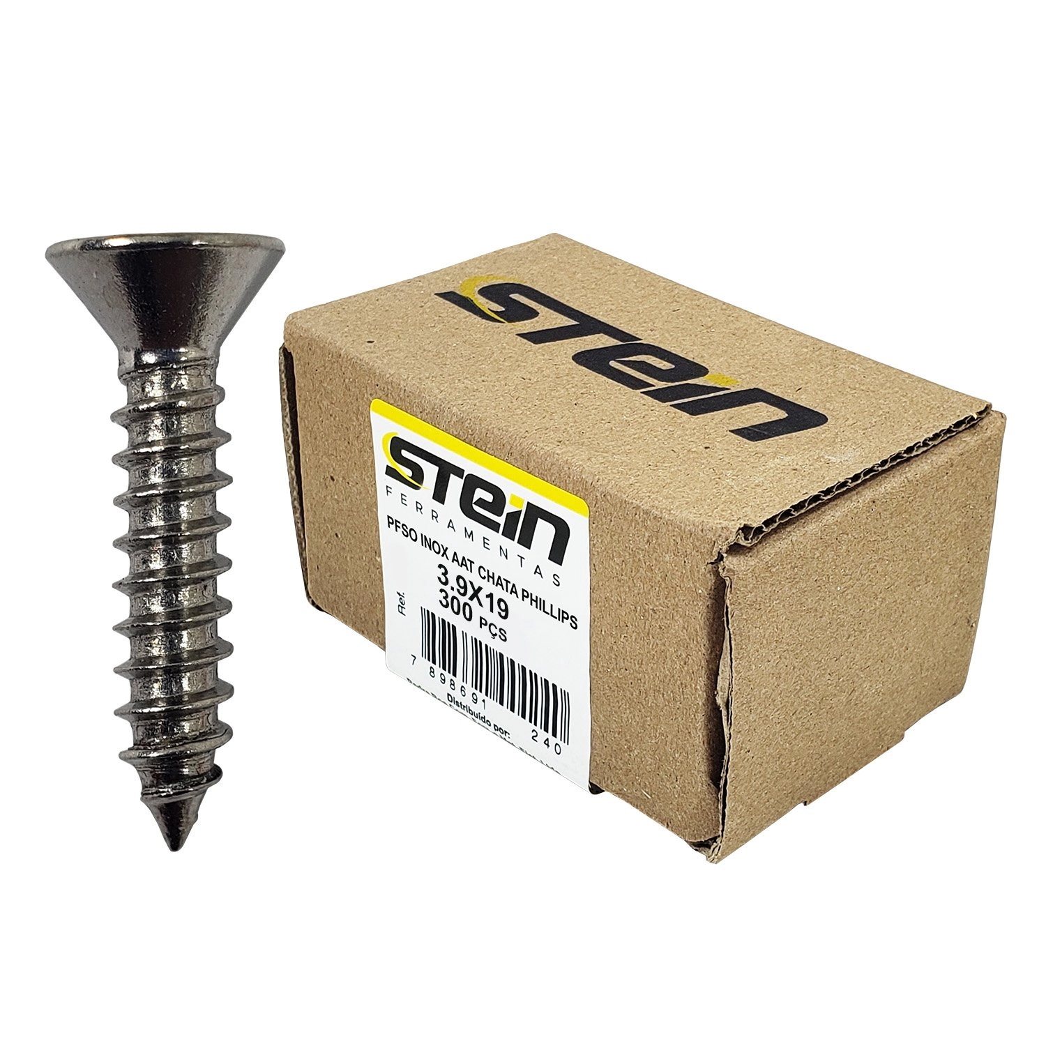 Parafuso Inox Auto Atarraxante Chata Phillips Stein 3,9x19 Caixa Com 300 Peças