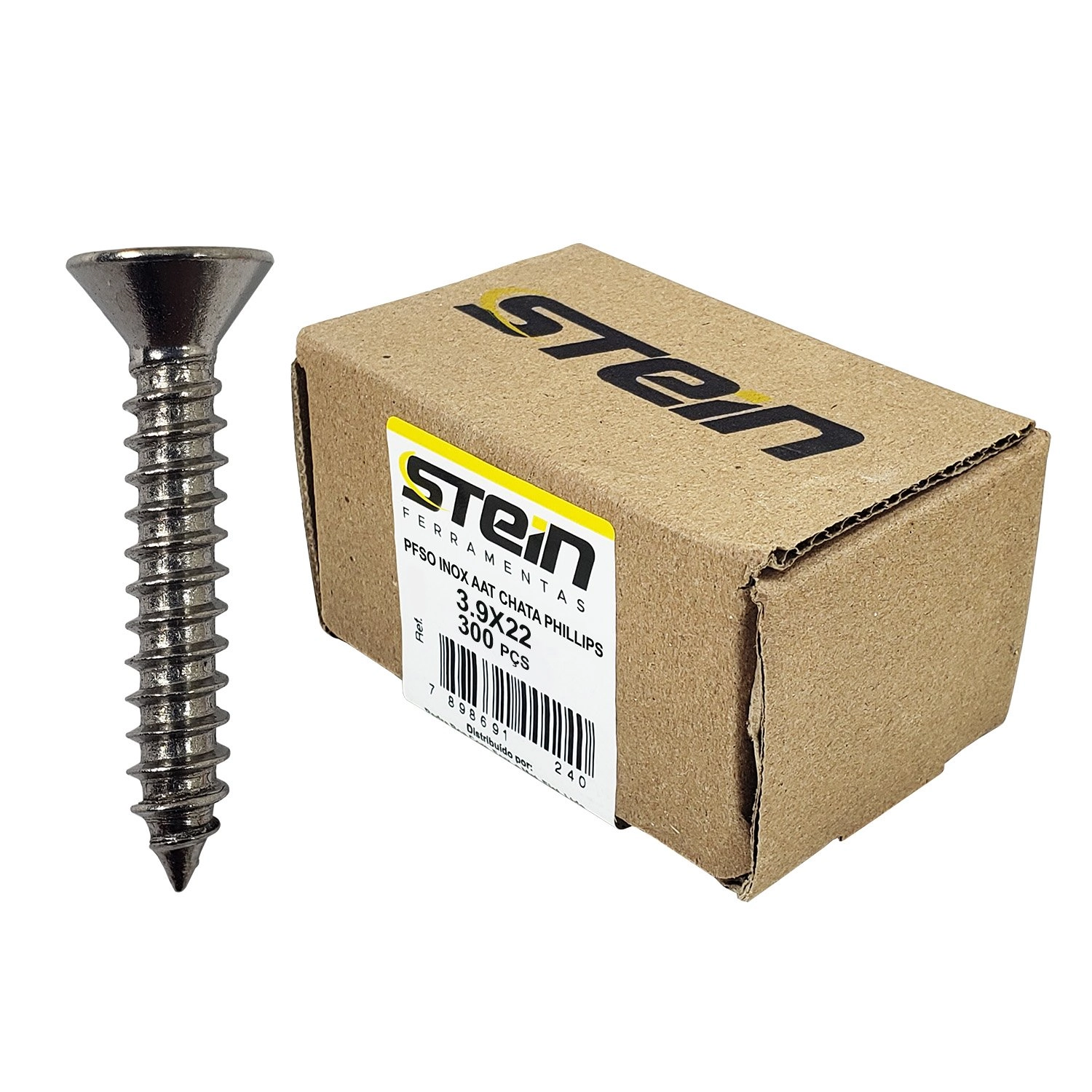Parafuso Inox Auto Atarraxante Chata Phillips Stein 3,9x22 Caixa Com 300 Peças