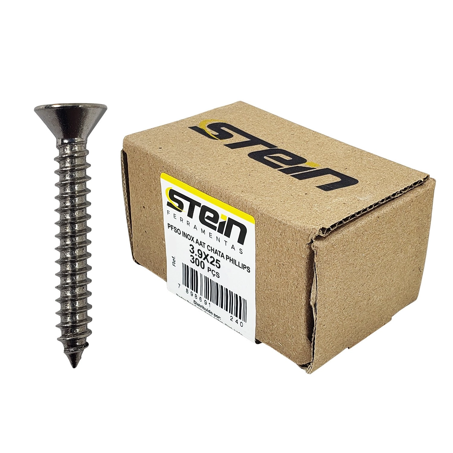 Parafuso Inox Auto Atarraxante Chata Phillips Stein 3,9x25 Caixa Com 300 Peças