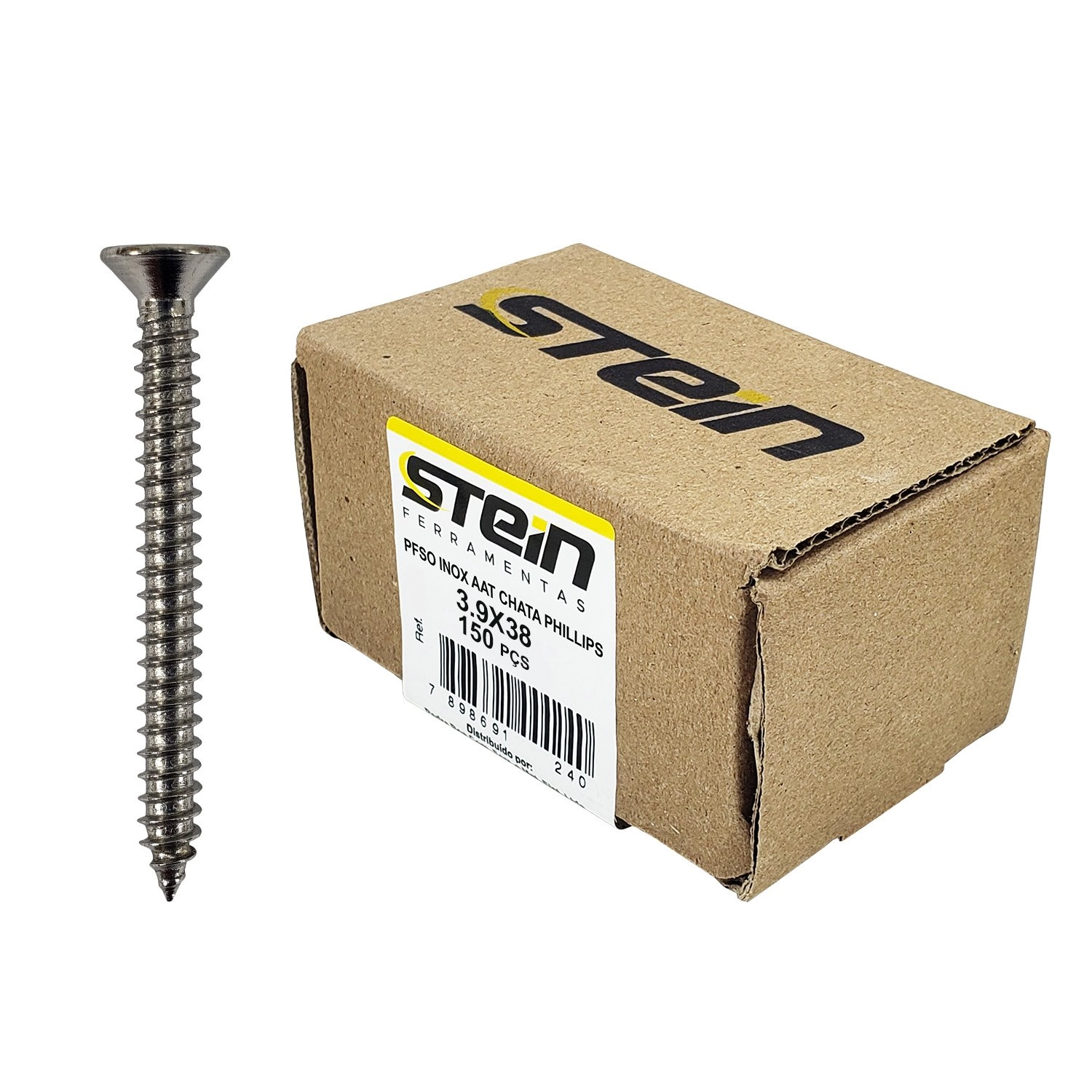 Parafuso Inox Auto Atarraxante Chata Phillips Stein 3,9x38 Caixa Com 150 Peças