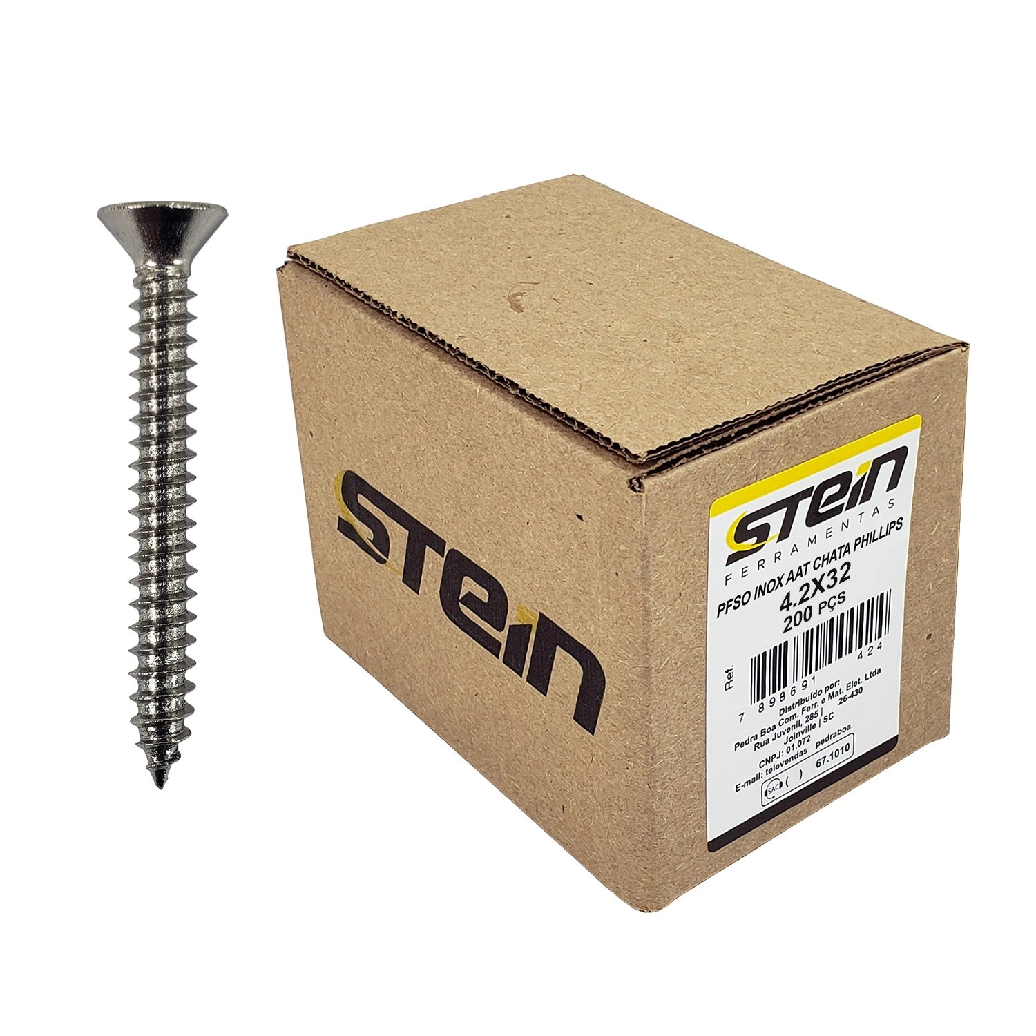 Parafuso Inox Auto Atarraxante Chata Phillips Stein 4,2x32 Caixa Com 200 Peças