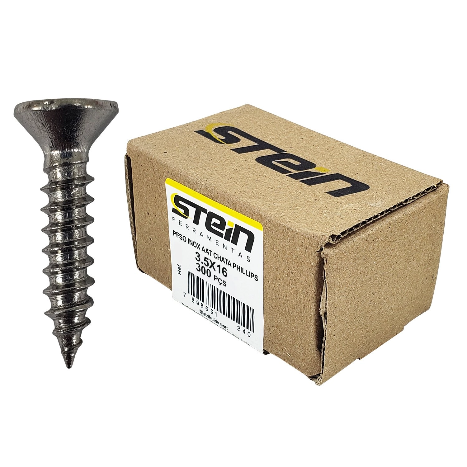 Parafuso Inox Auto Atarraxante Chata Phillips Stein 3,5x16 Caixa Com 300 Peças