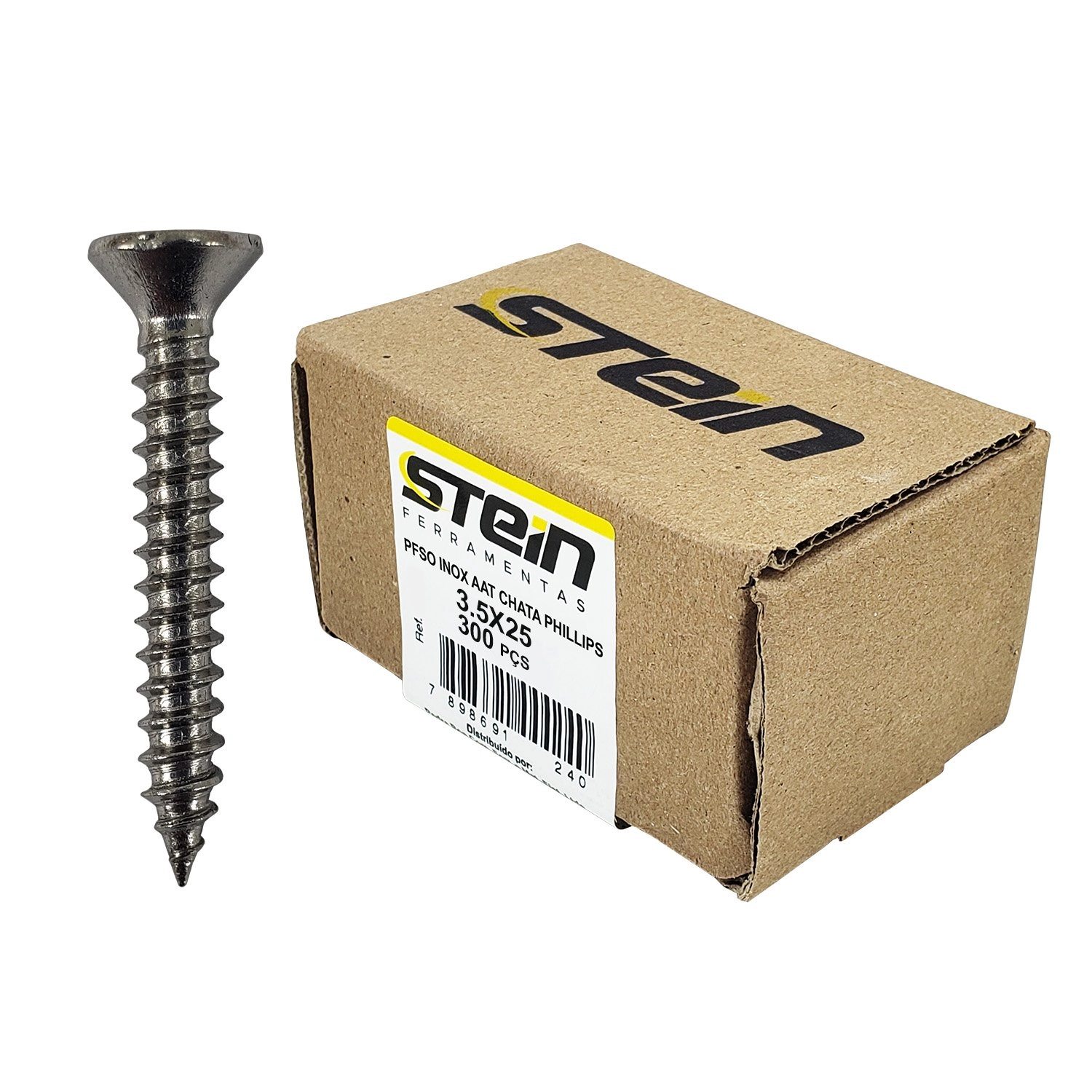 Parafuso Inox Auto Atarraxante Chata Phillips Stein 3,5x25 Caixa Com 300 Peças