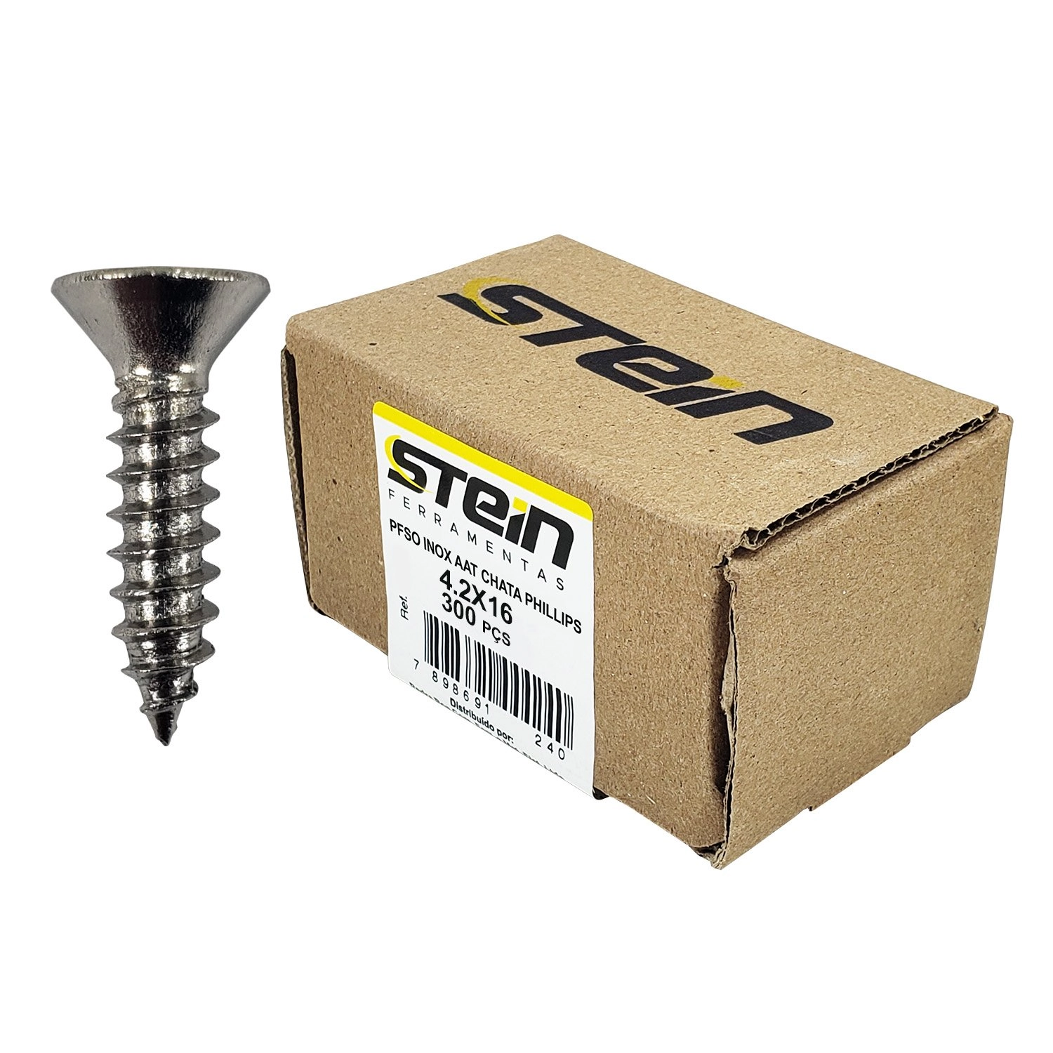 Parafuso Inox Auto Atarraxante Chata Phillips Stein 4,2x16 Caixa Com 300 Peças