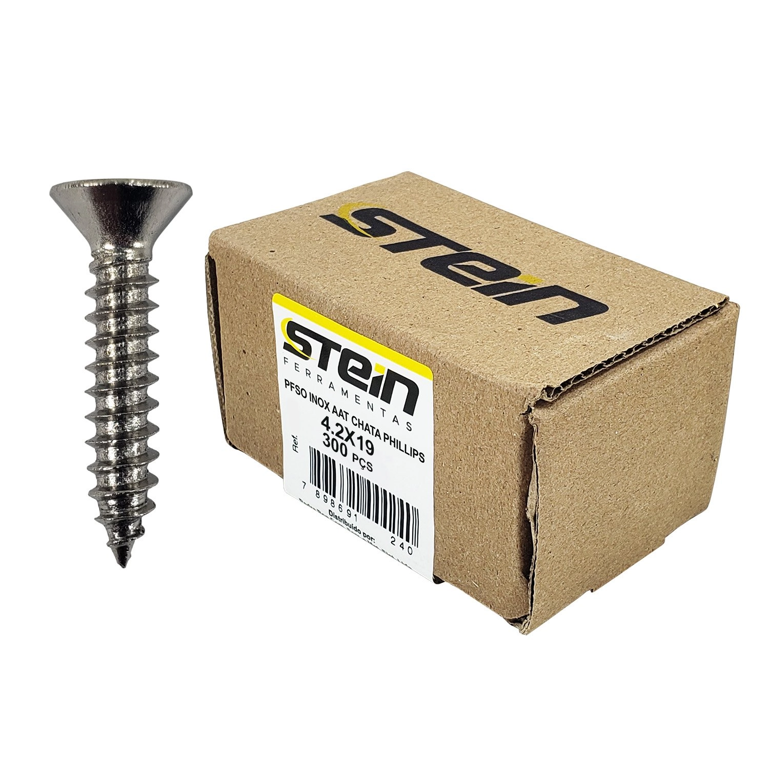 Parafuso Inox Auto Atarraxante Chata Phillips Stein 4,2x19 Caixa Com 300 Peças