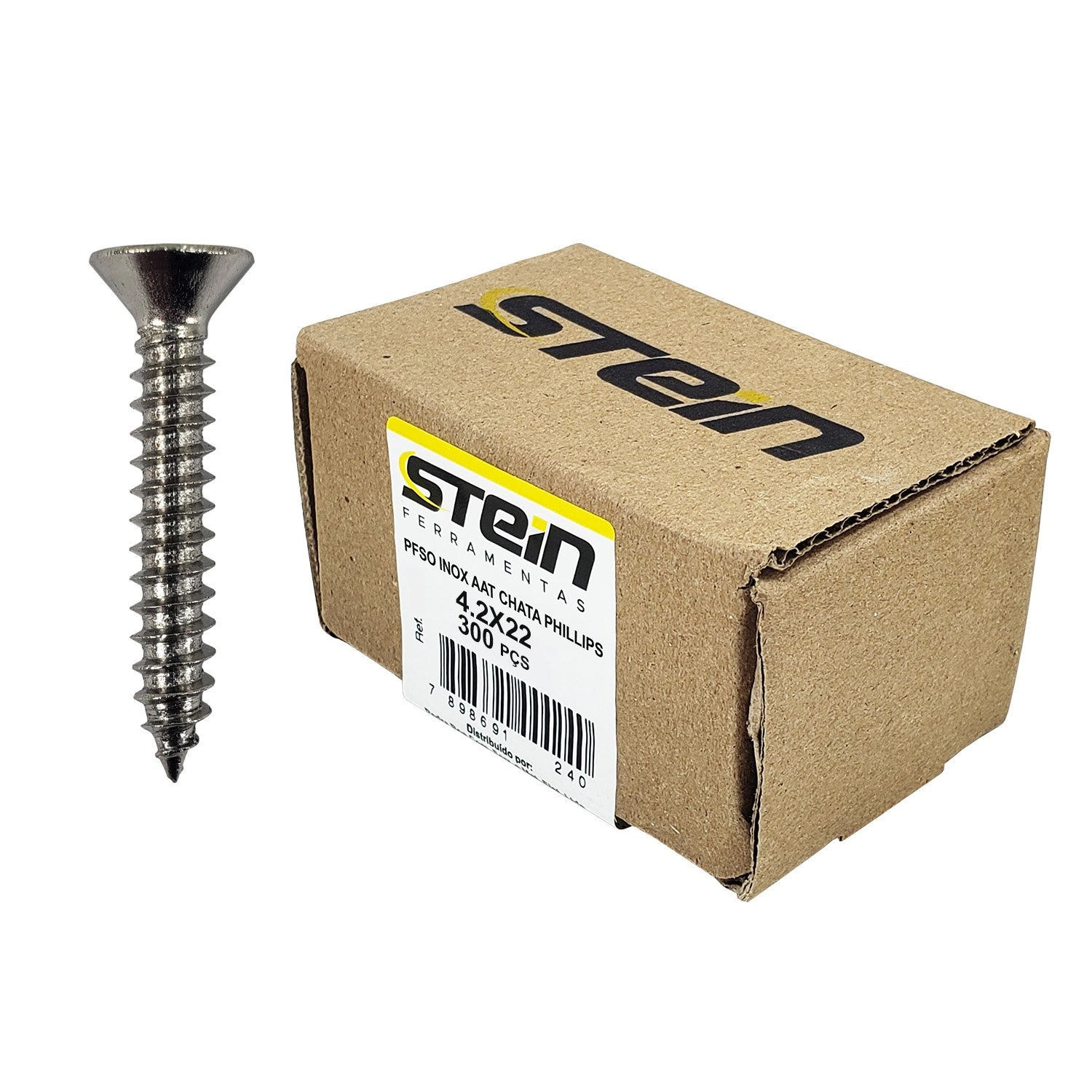Parafuso Inox Auto Atarraxante Chata Phillips Stein 4,2x22 Caixa Com 300 Peças
