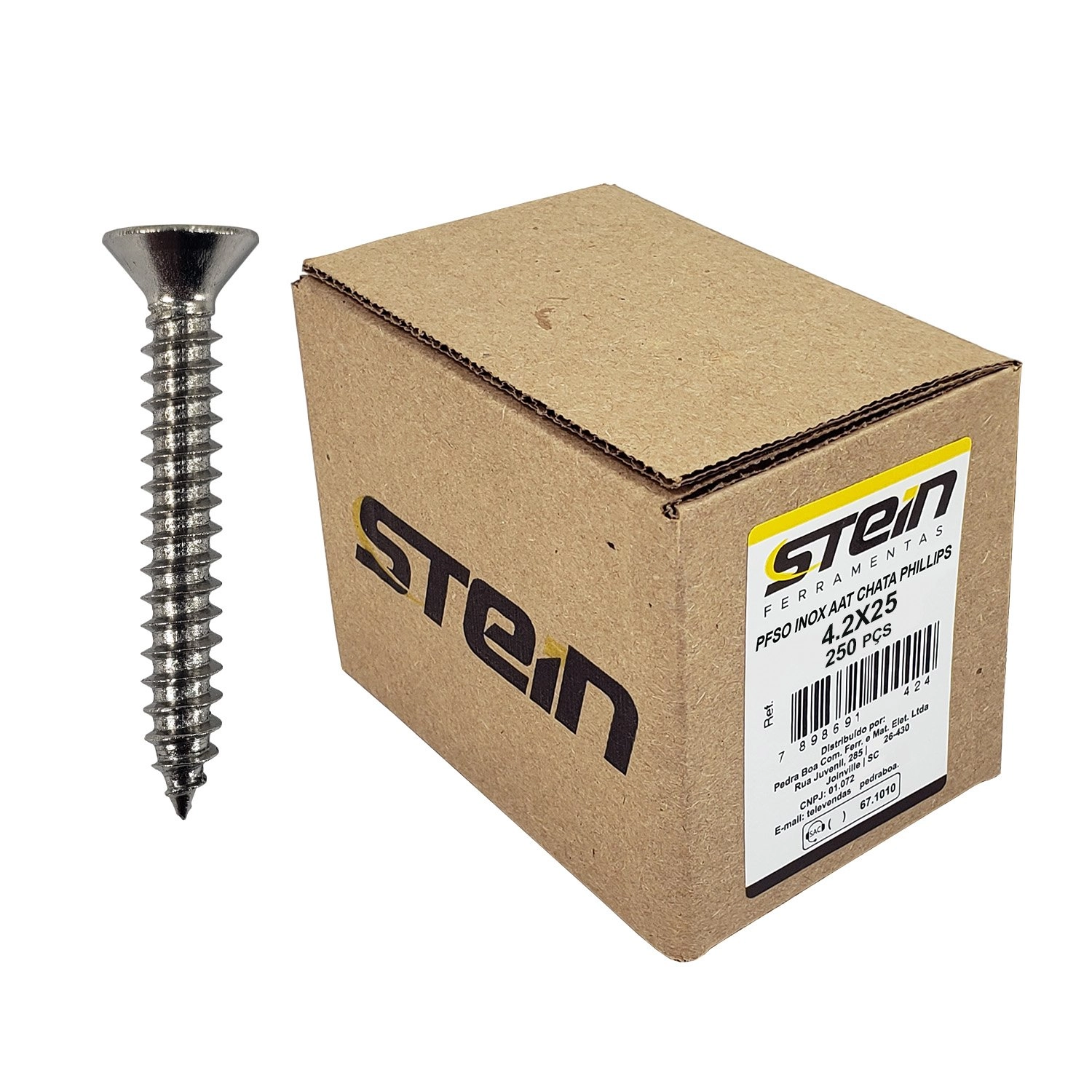 Parafuso Inox Auto Atarraxante Chata Phillips Stein 4,2x25 Caixa Com 250 Peças