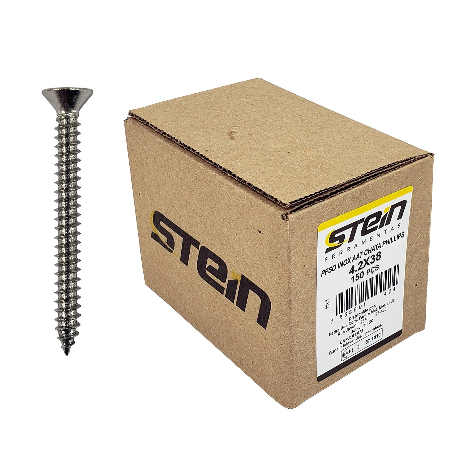 Parafuso Inox Auto Atarraxante Chata Phillips Stein 4,2x38 Caixa Com 150 Peças